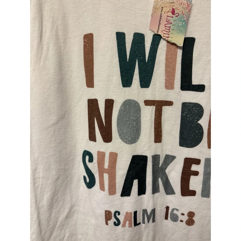 Sublime Flamingo‎ Christian Graphic Tee I Will Not Be Shaken Psalm 16:8 Size XL